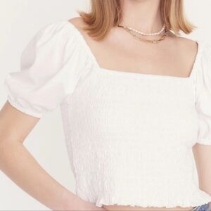 J. Crew Smocked Broken-in Jersey Cropped Top White Size Large